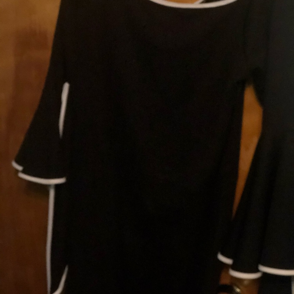 Black & white off the shoulder dress.